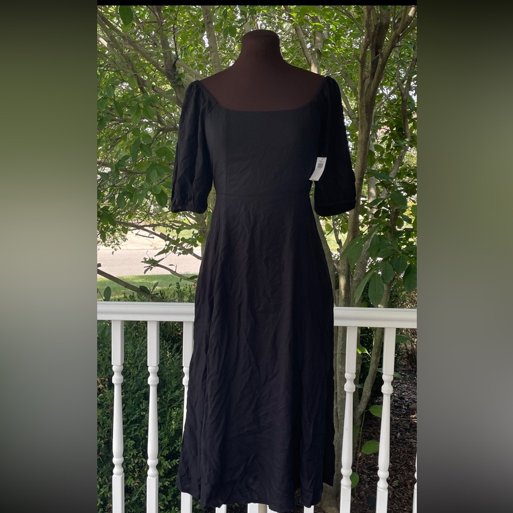 New Old Navy Black Puff Sleeve Midi Dress Small
